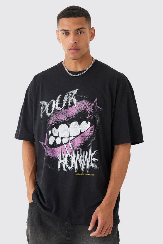 Tall schwarzes T-Shirt mit Pour Homme Lippen Print