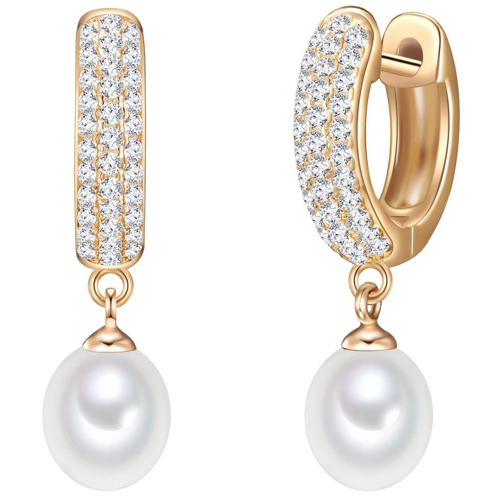 Valero Pearls Créoles en argent Argent sterling Oxyde de zirconium (CZ) Perle de culture d'eau  Boucles d'oreilles