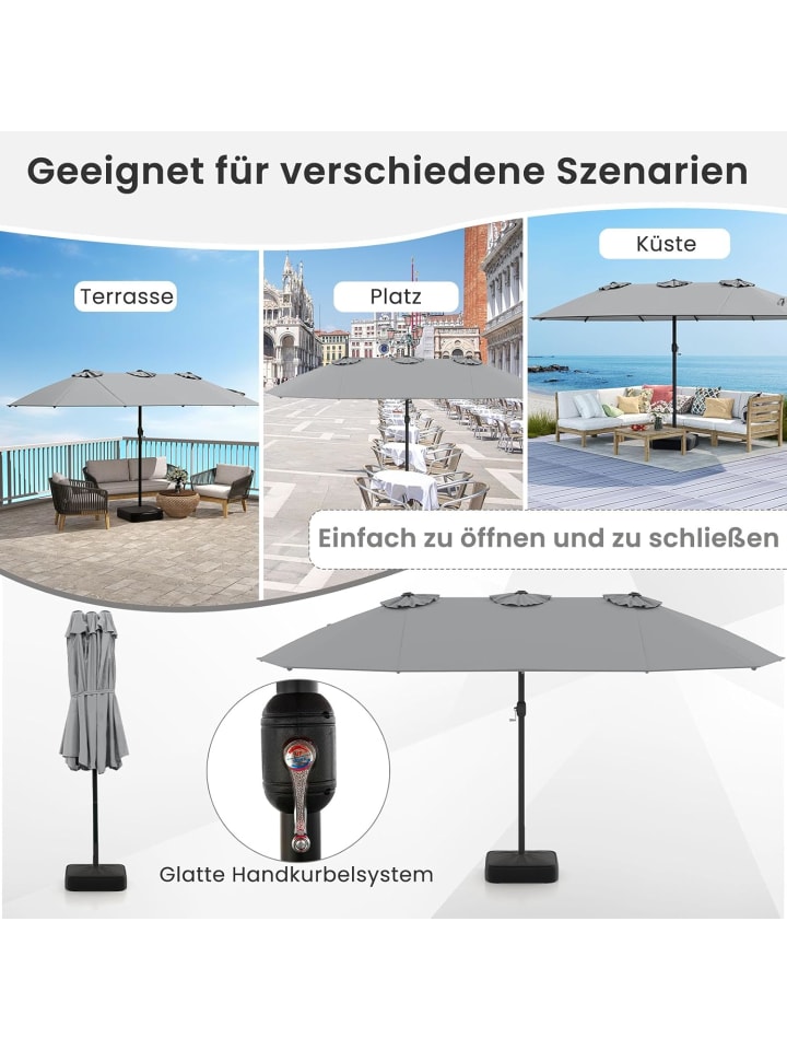 COSTWAY Doppelsonnenschirm mit Ständer 443x265cm in Grau günstig kaufen onesize