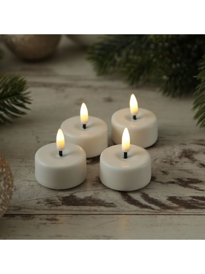 Deluxe Homeart 4x LED Mini Teelichter Mia flackernd mit Batterien D: 3,5cm in weiß günstig kaufen onesize