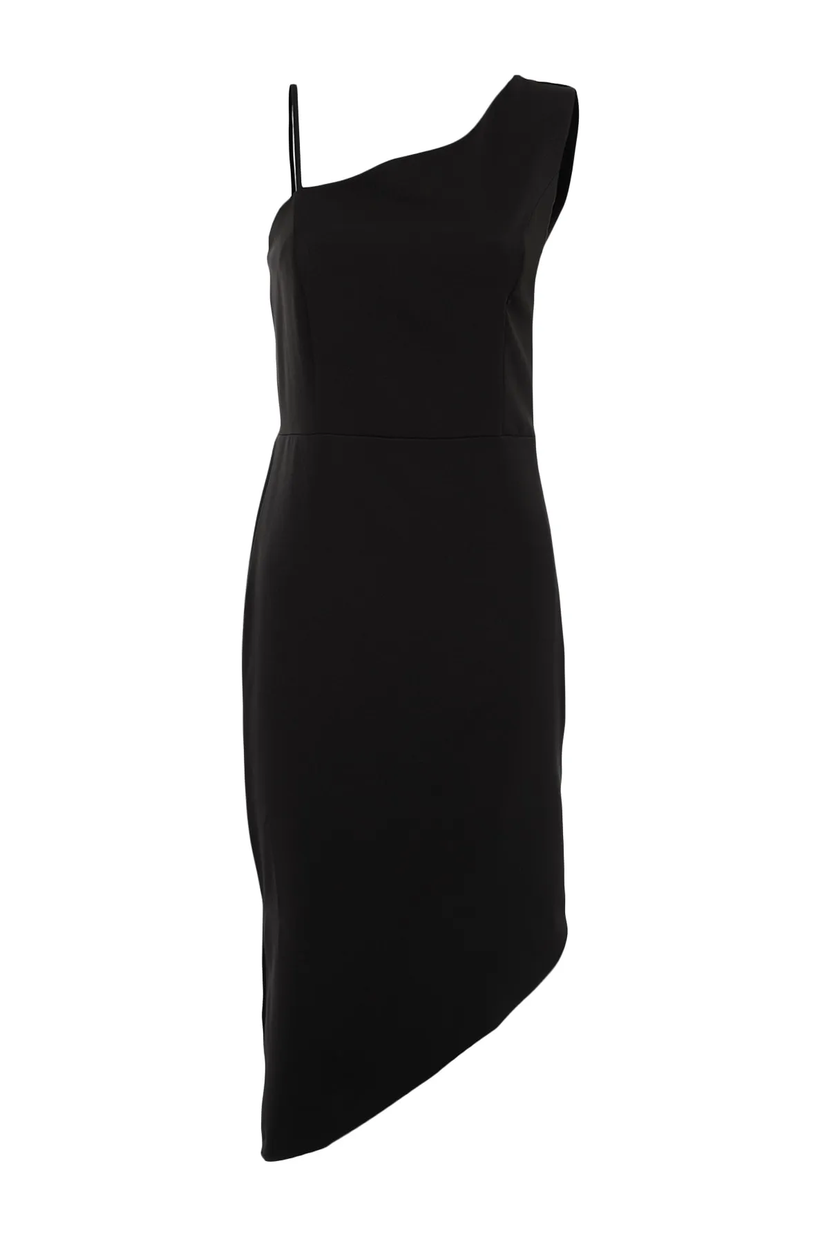 Trendyol Collection  Schwarzes, figurbetontes, gewebtes One-Shoulder-Midikleid TWOSS22EL00551