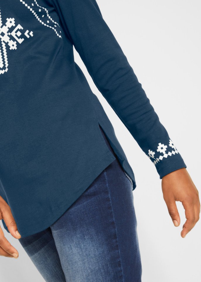 Baumwollripp-Langarmshirt mit Norwegermotiv