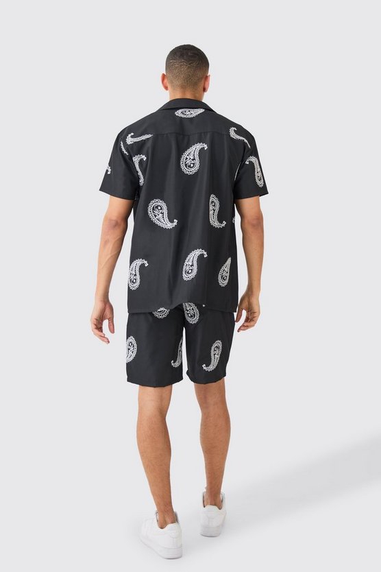 Oversize Twill-Hemd und Shorts mit Paisley-Stickerei