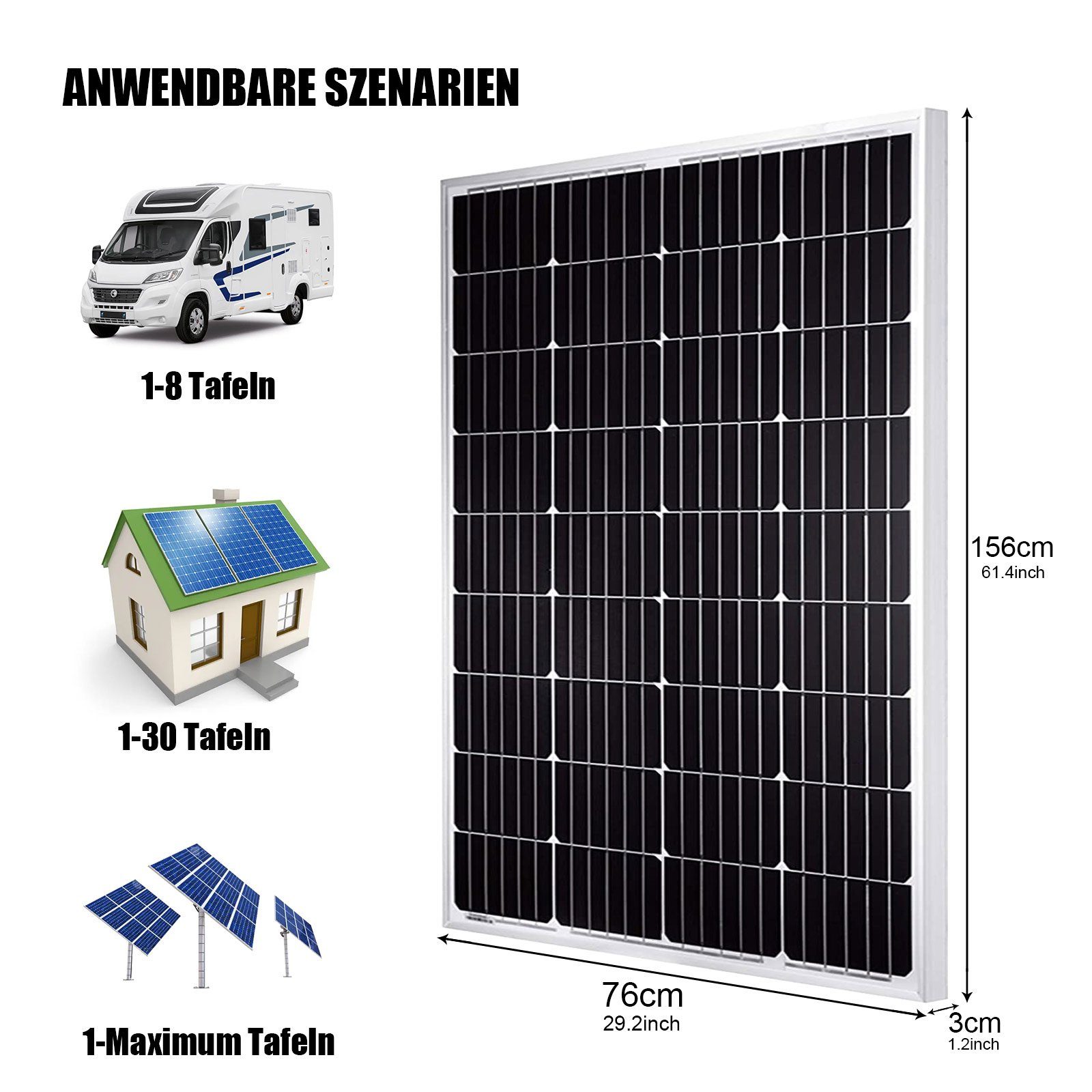 GLIESE Solaranlage 300W 12V Solarmodul PV Module, 300,00 W, Monokristallin, (Set, 300W Solarmodul), erweiterbar