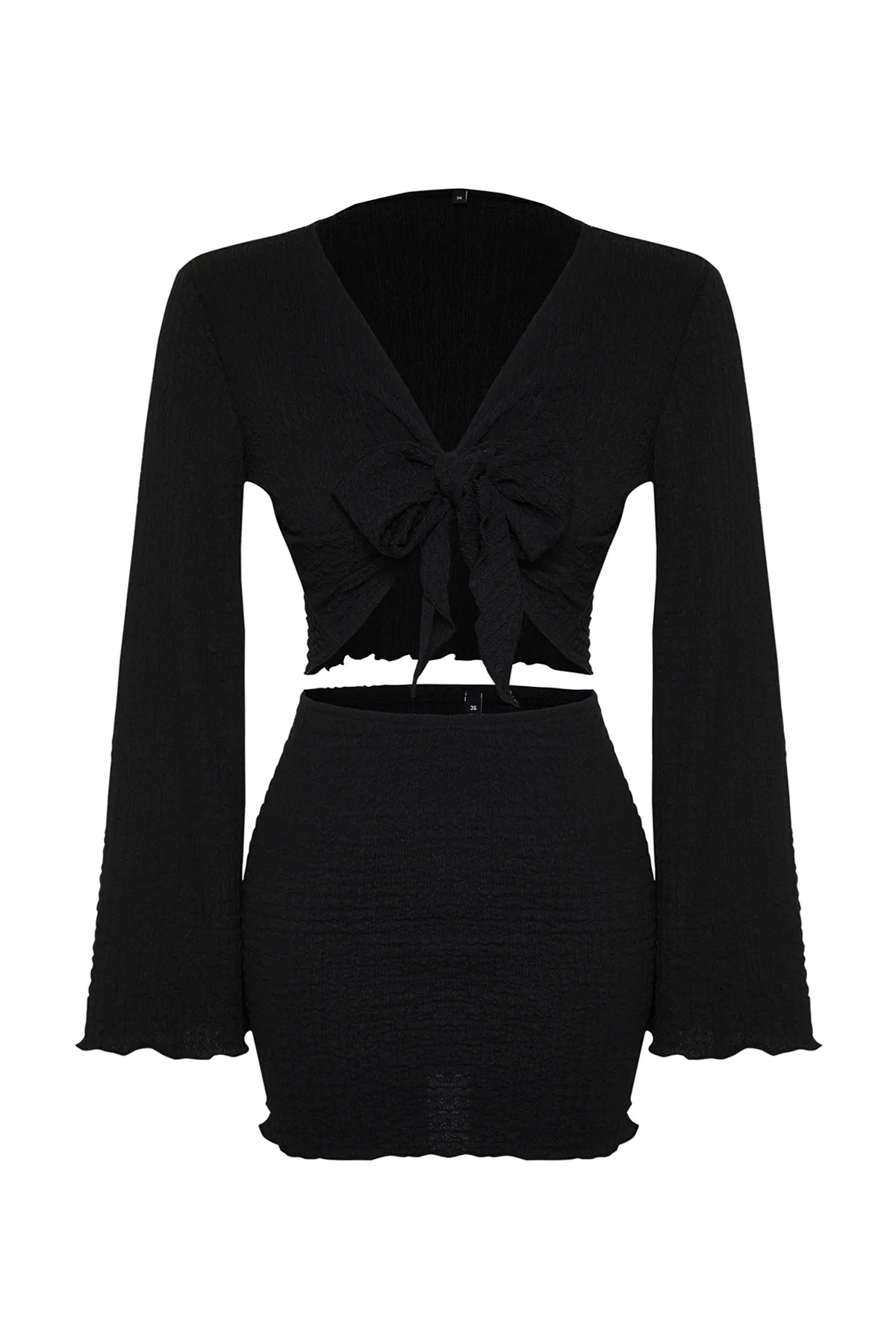 Trendyol Collection  Schwarzes, gewebtes, gebundenes Blusenrock-Set TBESS24AU00035