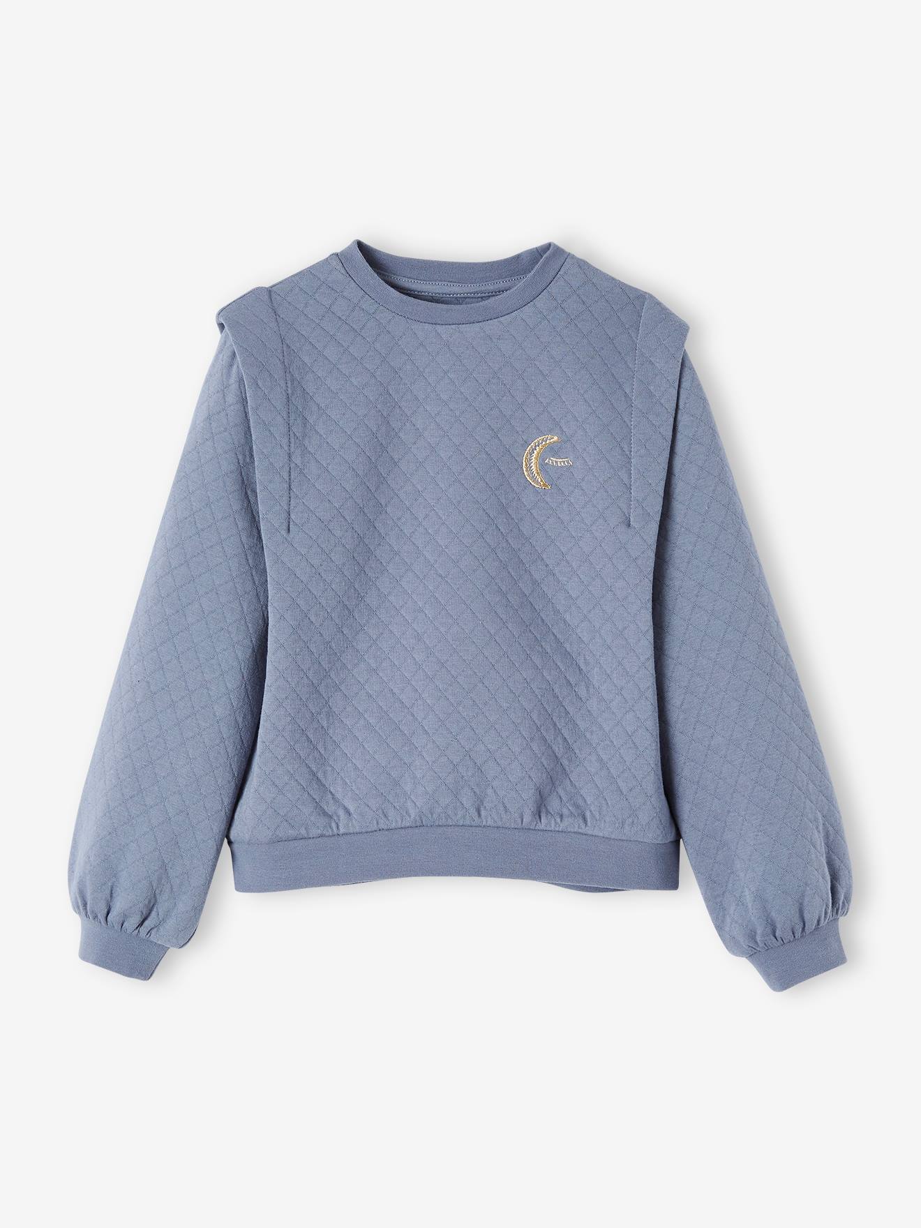 Sweat quilté avec broderie irisée fille bleu