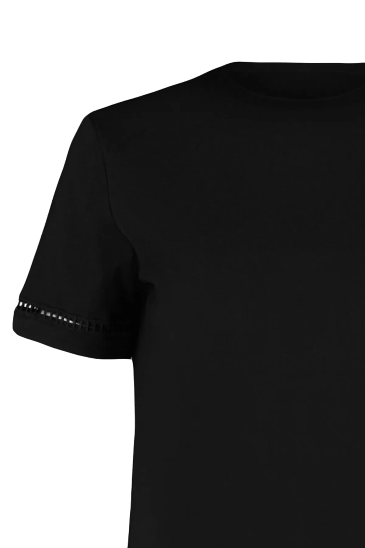 Trendyol Collection  Schwarzes Basic-Strick-T-Shirt aus 100 % Baumwolle mit Rundhalsausschnitt und Stickerei-Detail TWOSS23TS00012