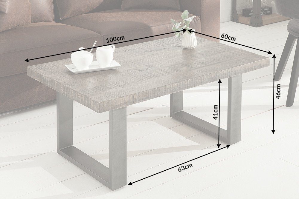 riess-ambiente Couchtisch IRON CRAFT 100cm grau, Wohnzimmer · Massivholz · Metall · eckig · Industrial Design