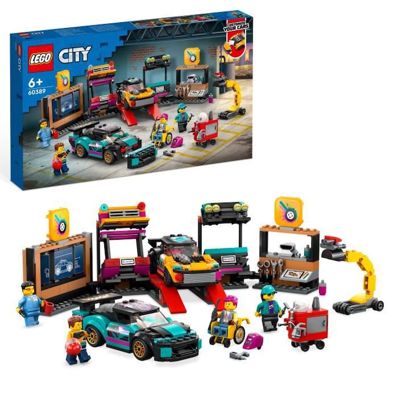 LEGO® City 60389 Le Garage de Customisation, Jouet de Voitures, Atelier et Minifigurines blanc