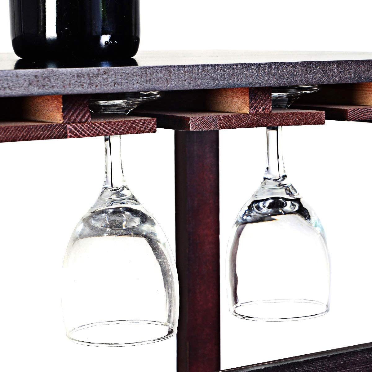 COSTWAY Weinregal, für 24 Flaschen, mit 6 Weinglashalter, 80x41,5x90,5cm