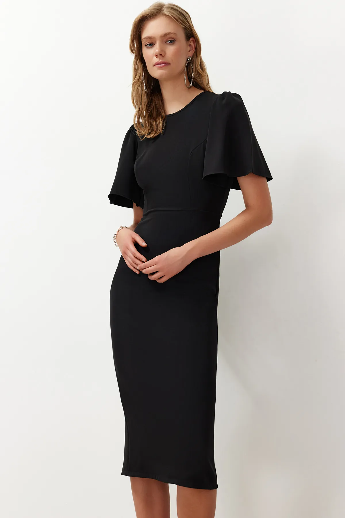 Trendyol Collection  Schwarzes gewebtes Midikleid TWOSS24EL00659