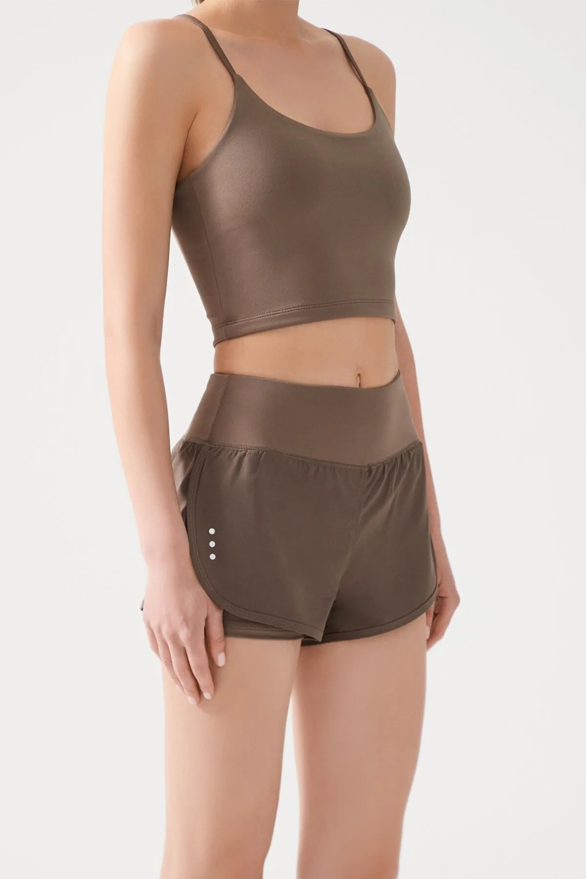 LOS OJOS  Khakifarbene 2-Lagen-Sportshorts für Damen – Strumpfhose mit Shorts 2in1