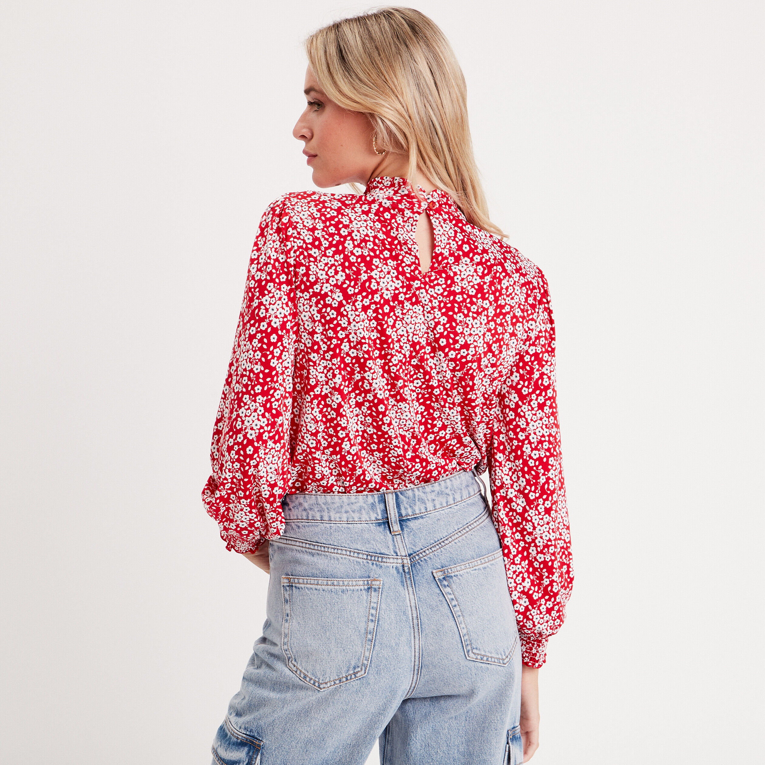 Blouse col montant rouge femme | Cache Cache