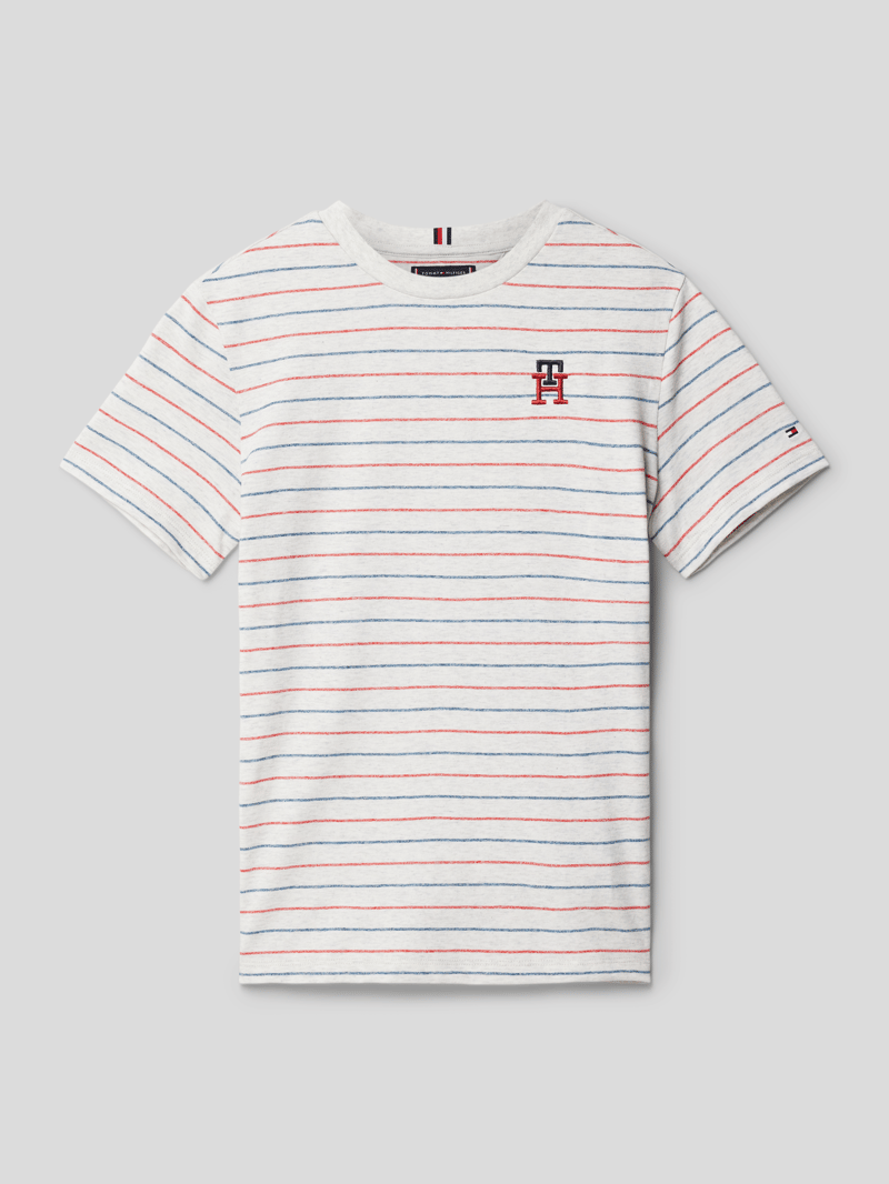 T-Shirt mit Streifenmuster Modell 'MONOGRAM HEATHER' in mittelgrau meliert