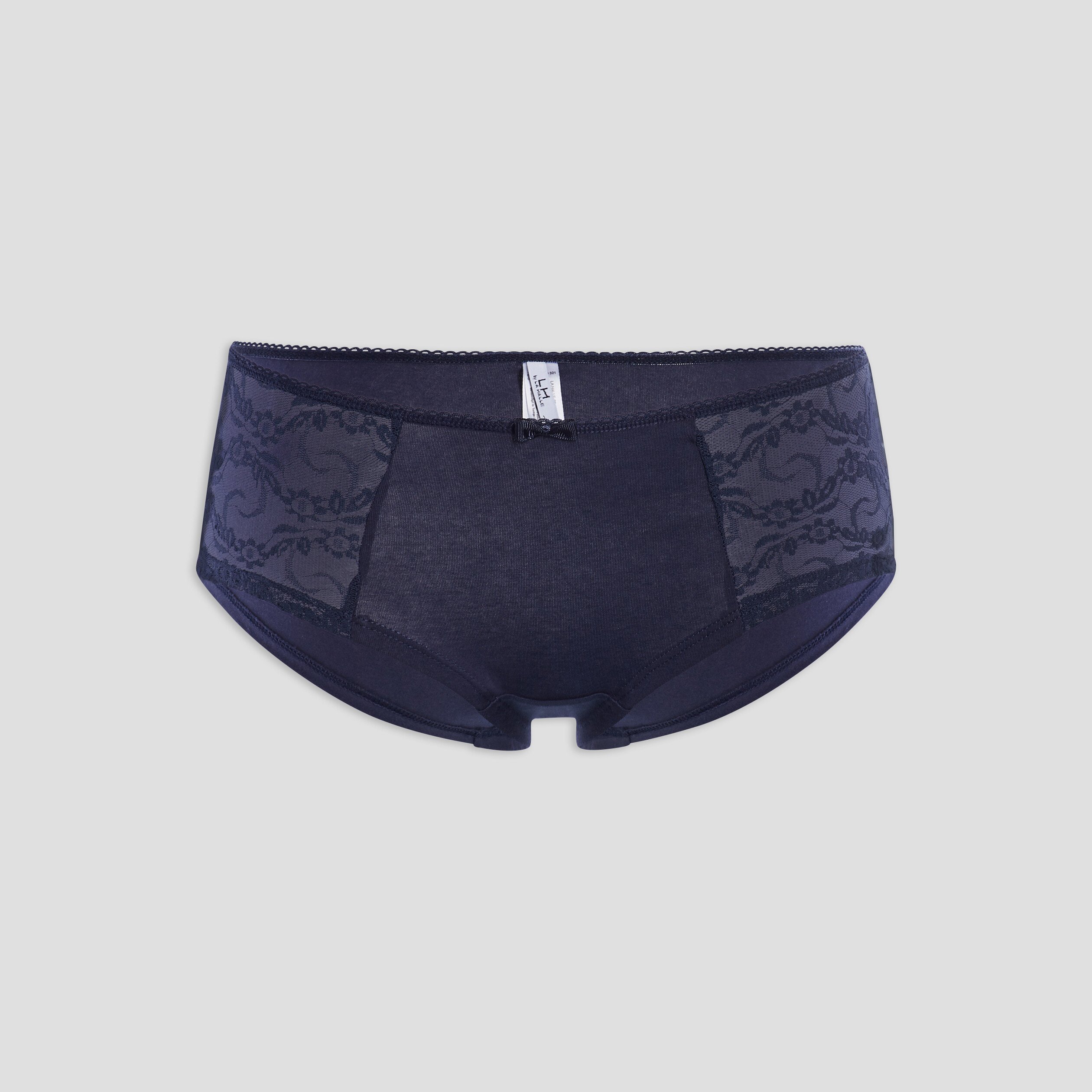 Boxer en coton avec dentelle bleu marine femme | La Halle
