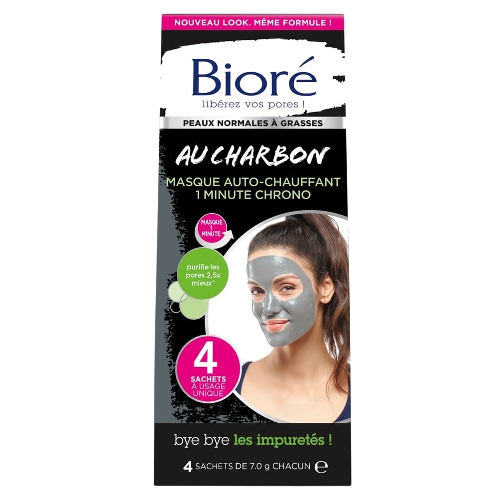 bioré Masque Auto-Chauffant 1 Minute Chrono au Charbon Masque visage