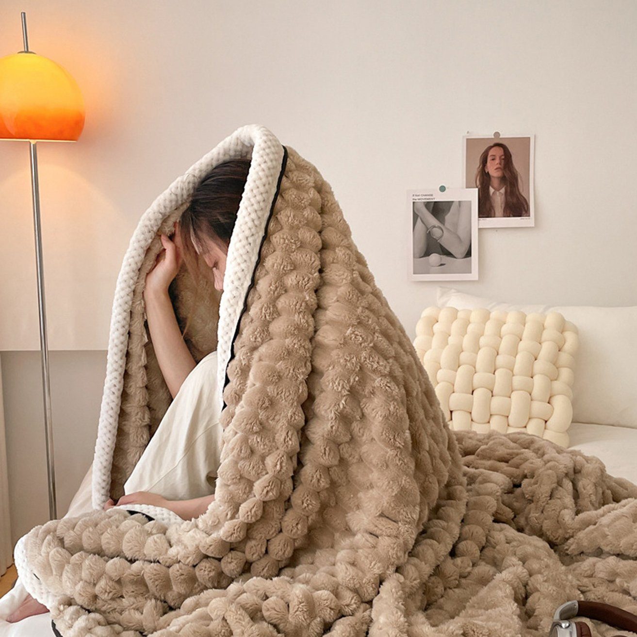 Wohndecke Weiche Überwurfdecke, wendbare flauschige Zotteldecke, Decke für Bett, HOHEA H, Camping und Reisen – warm und leicht – flauschige