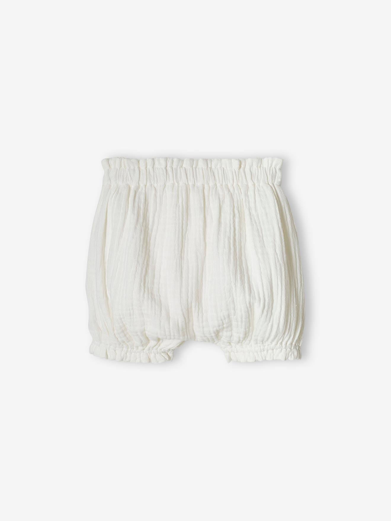 Lot de 2 bloomers bébé en gaze de coton blanc