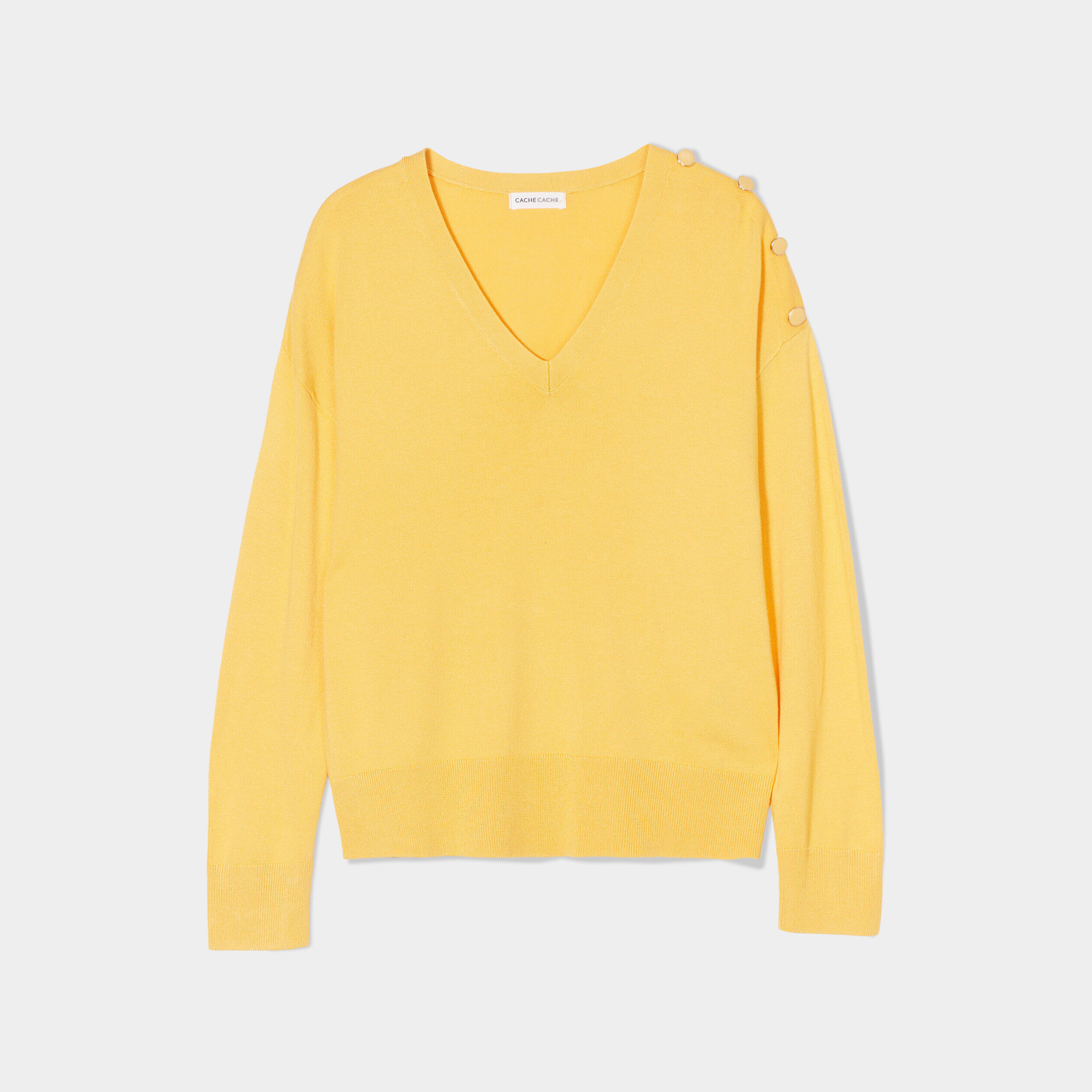 Pull manches longues col en V orange foncé femme | Cache Cache