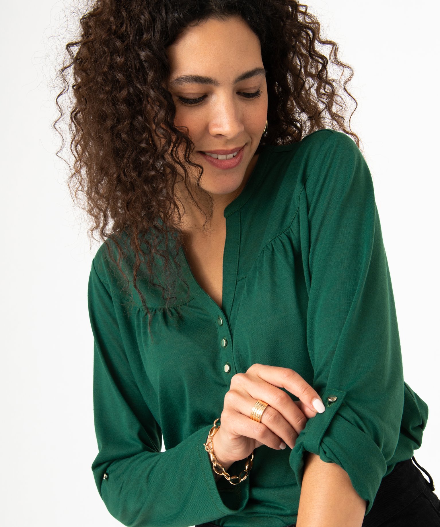 Tee-shirt à manches longues en polyester recyclé femme vert | GEMO