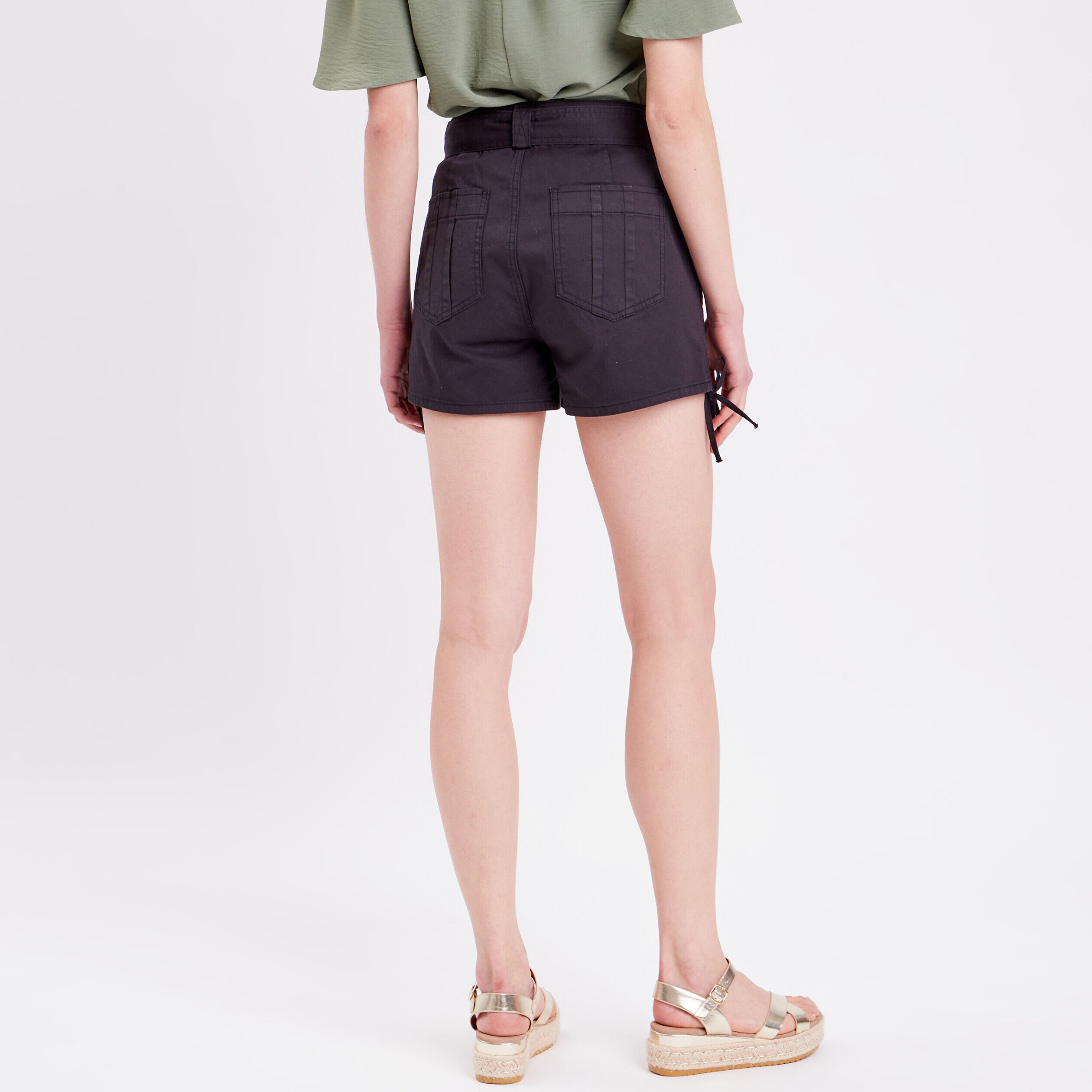 Short droit ceinturé noir femme | Cache Cache