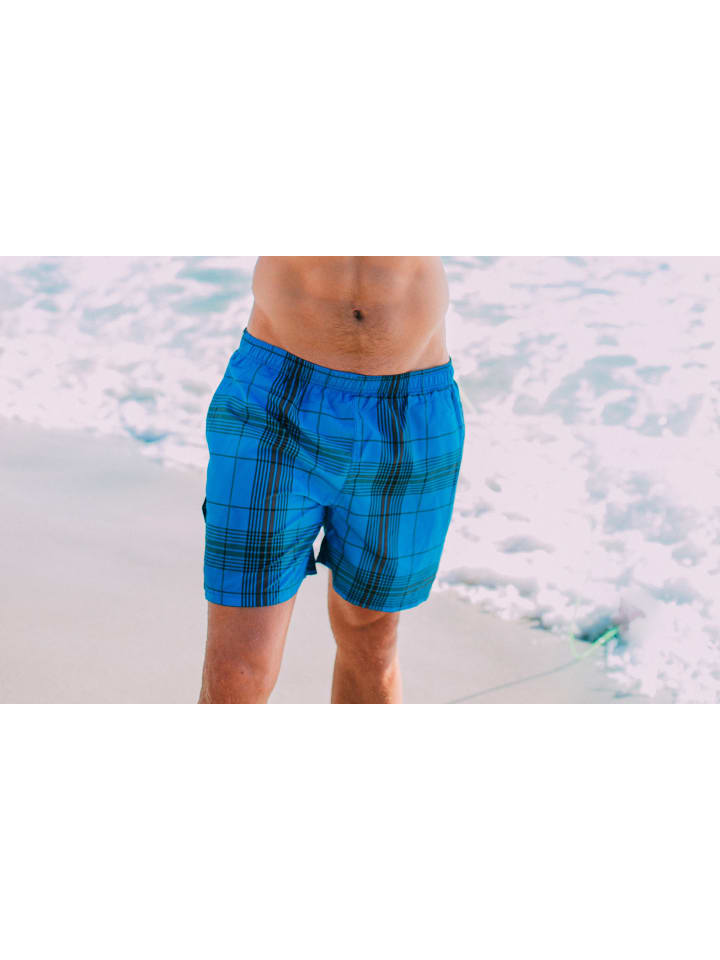 GUGGEN MOUNTAIN Badehose Kariert in Blau günstig kaufen