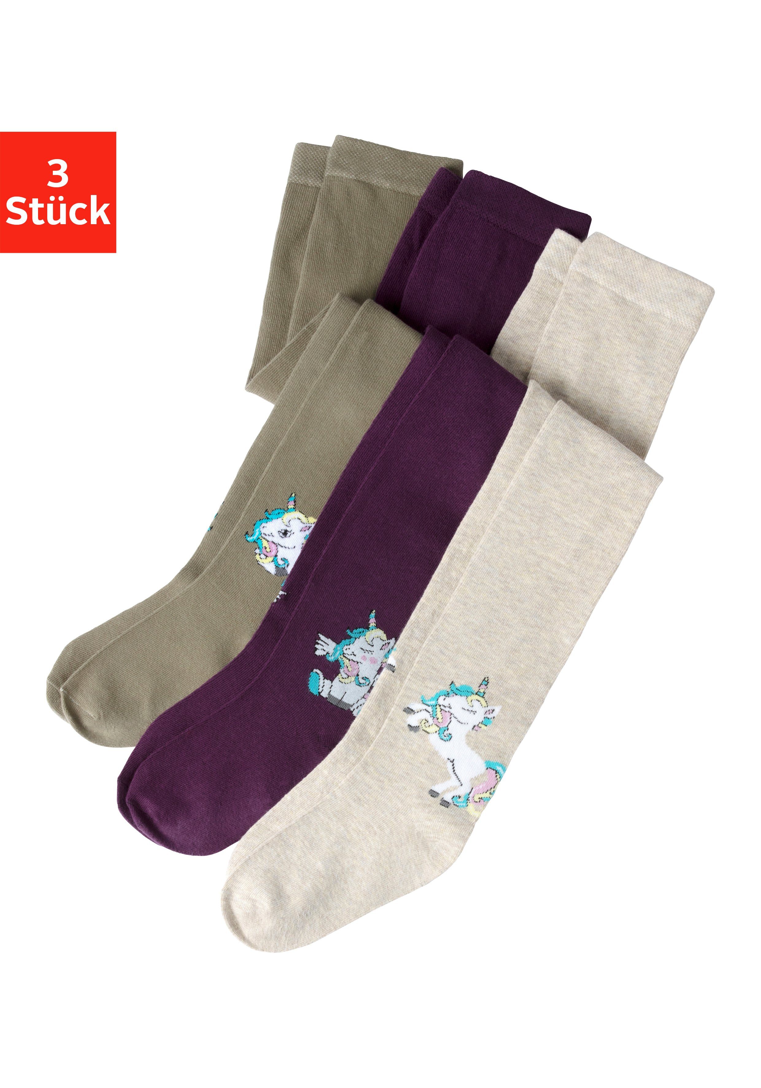 H.I.S Strickstrumpfhose (Packung 3 St) mit Einhorn Motiven