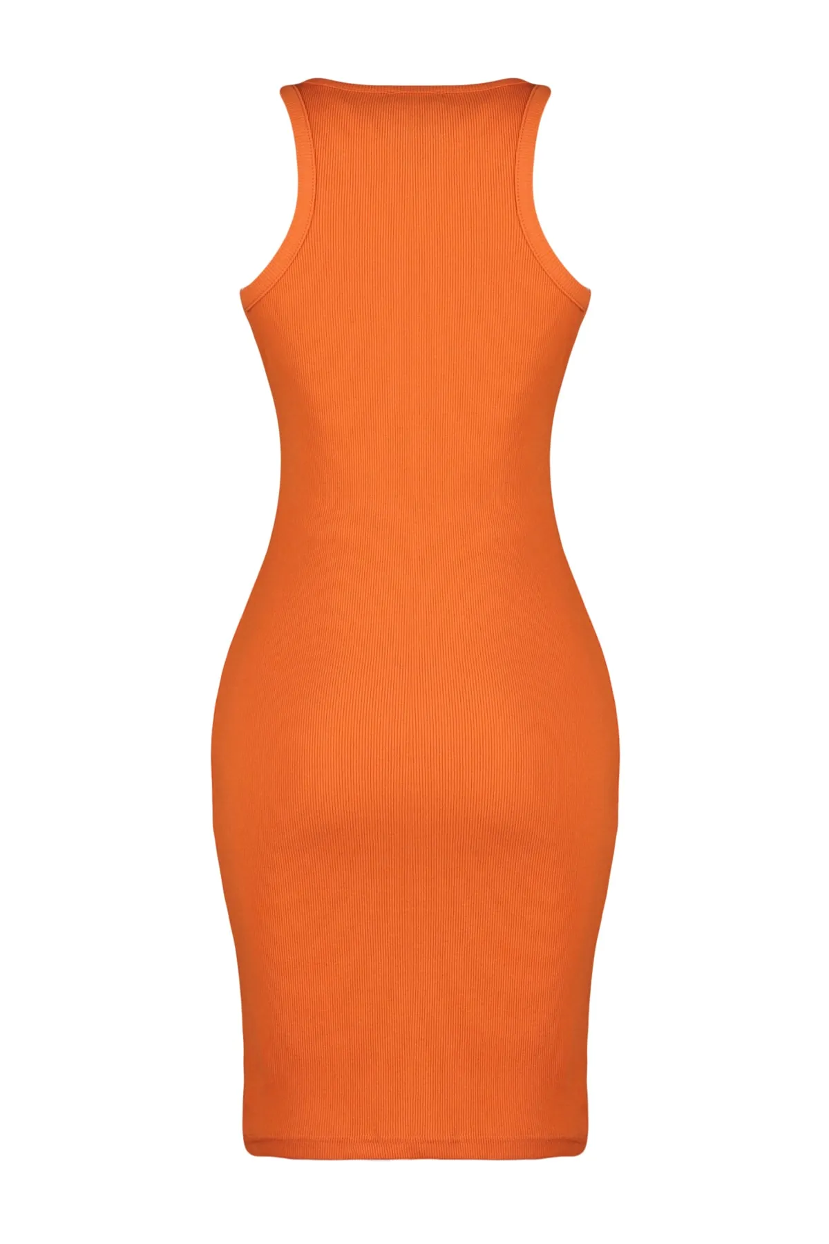 Trendyol Collection  Oranges geripptes Bodycone/tailliertes Neckholder-Mini-Bleistiftkleid aus flexiblem Strick TWOSS23EL00303