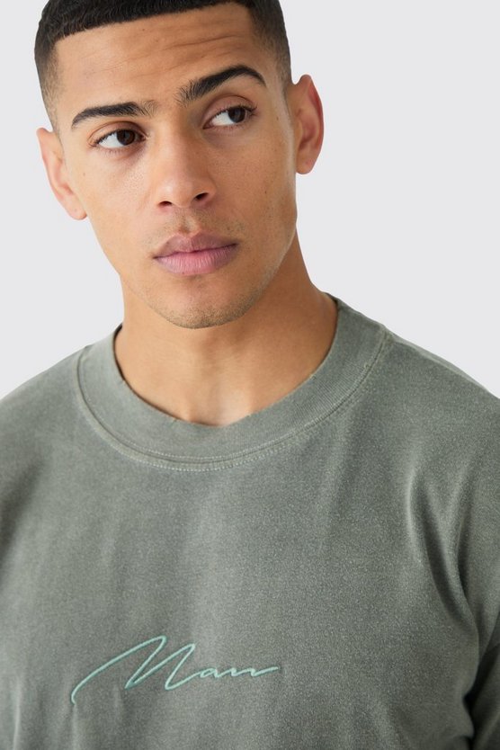 Zerrissenes Oversize T-Shirt mit Man-Stickerei