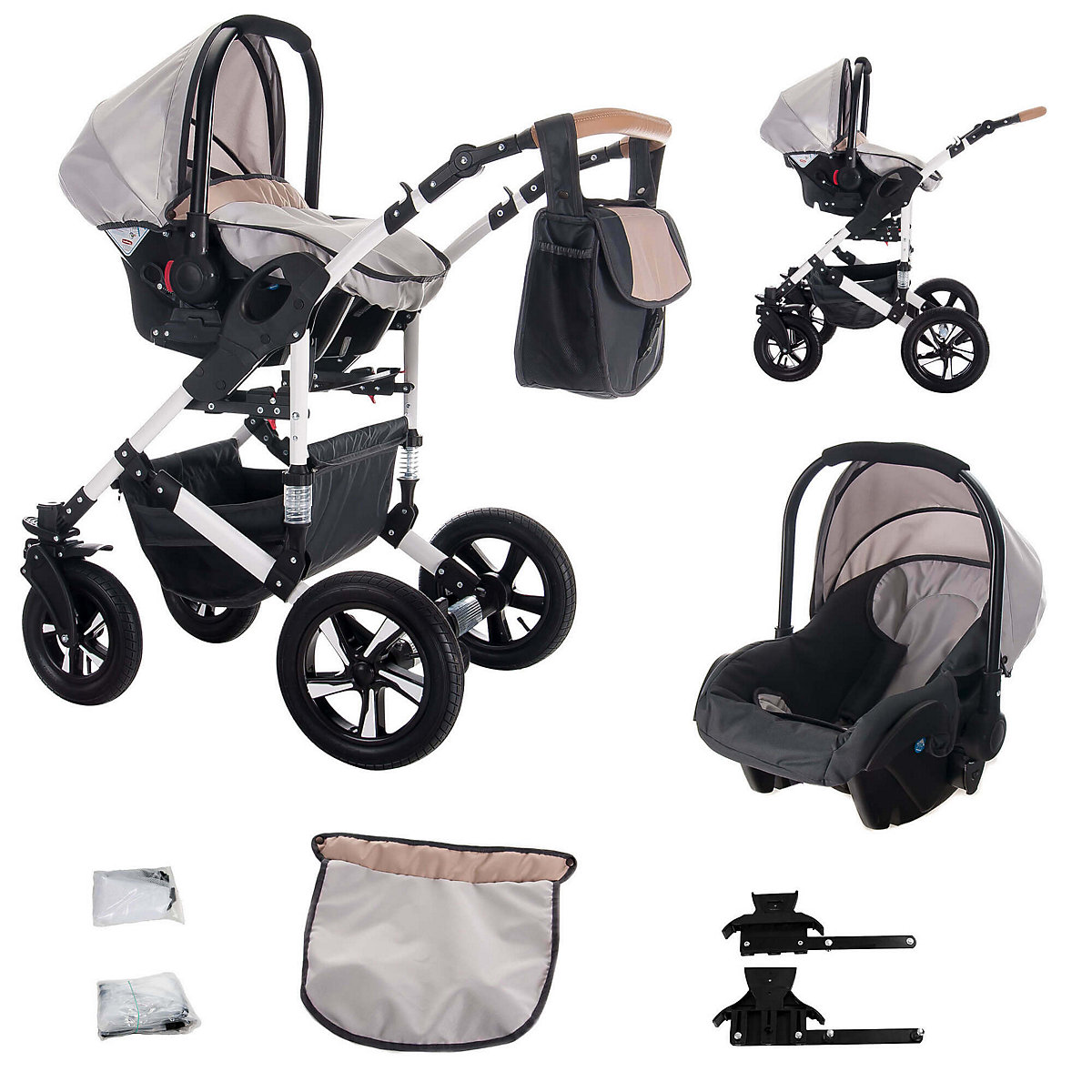 myVARIO | 3 in 1 Kombi Kinderwagen Komplettset | Hartgummireifen Kombikinderwagen