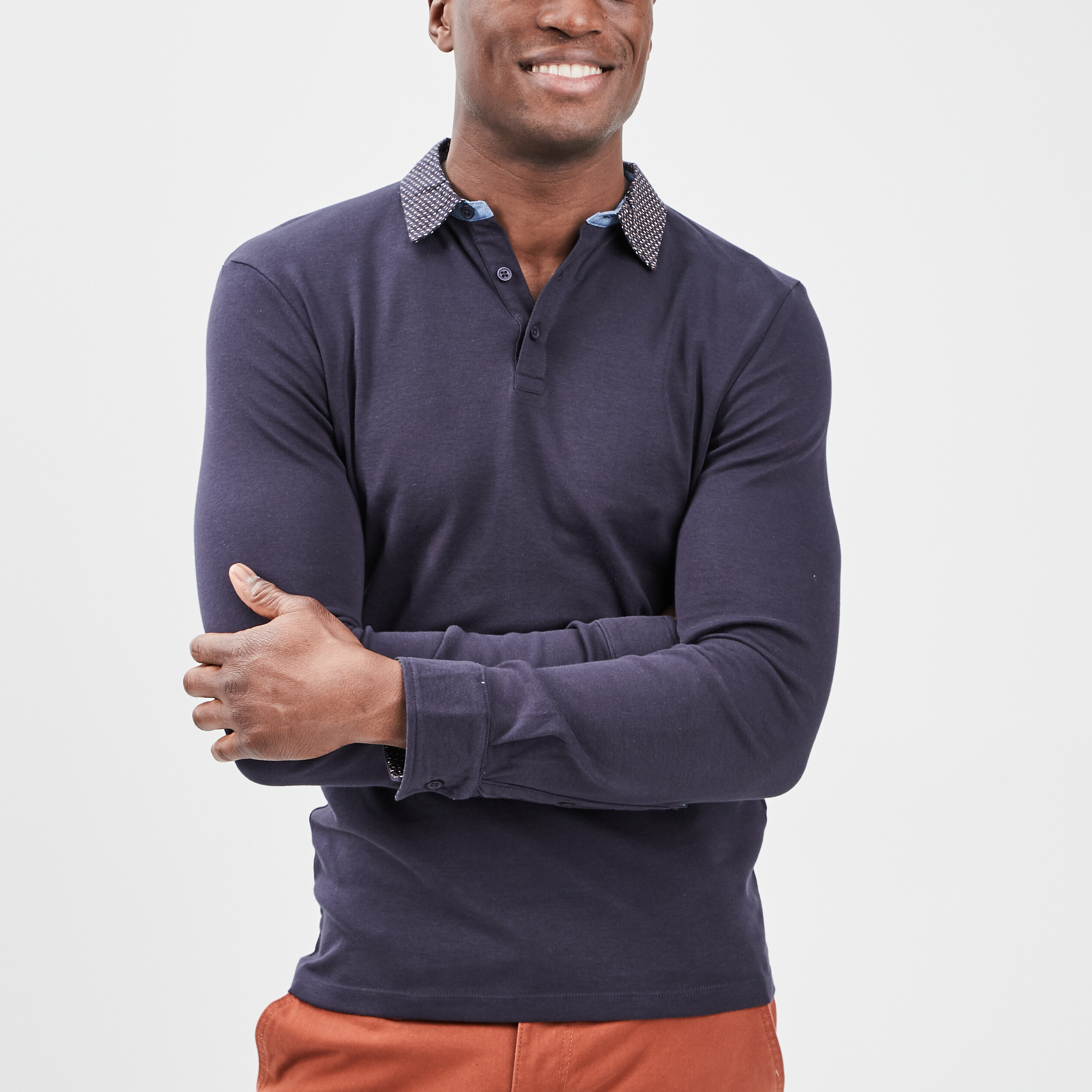 Polo manches longues bleu marine homme | La Halle