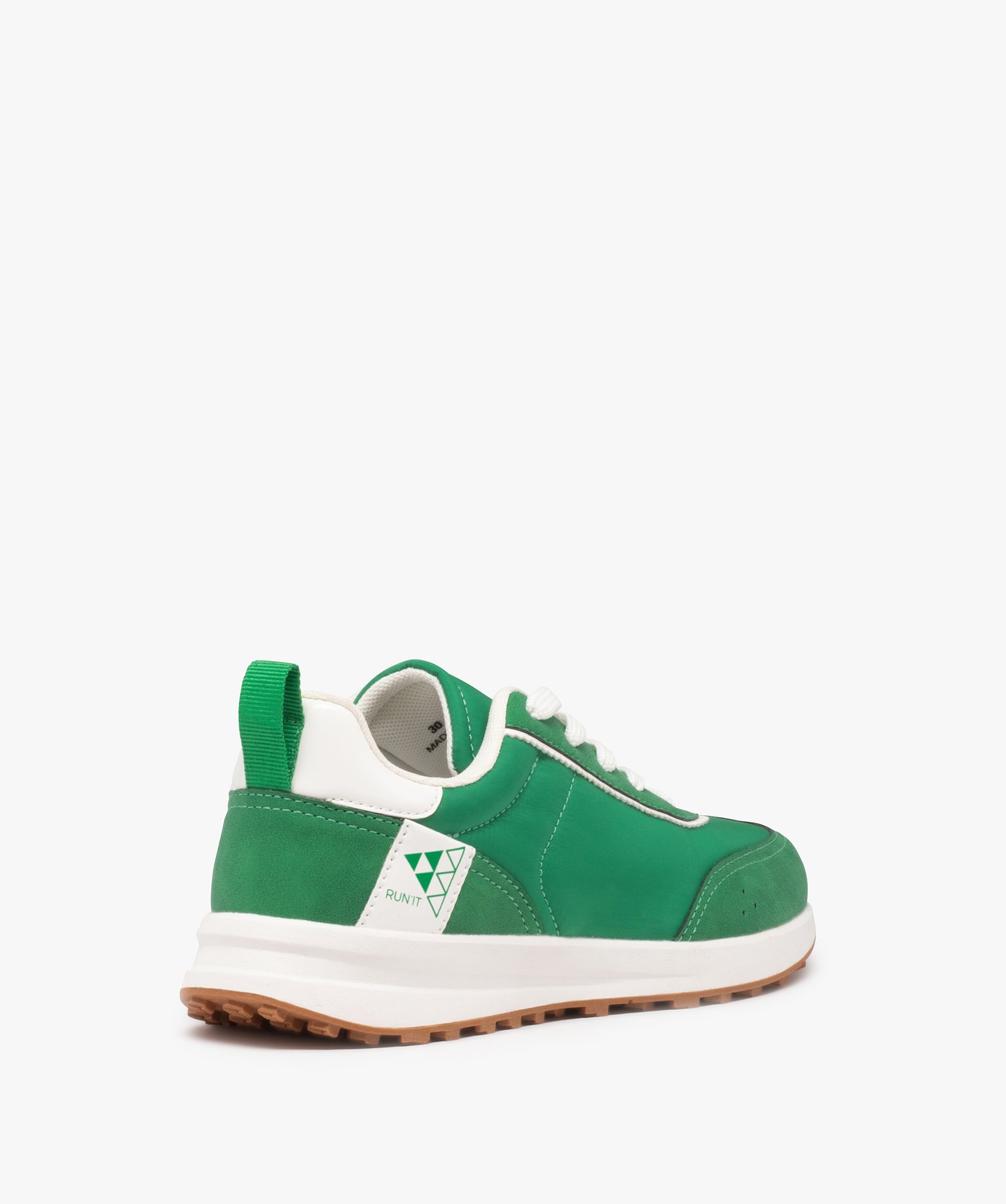 Baskets Garçon unies à lacets style retro running vert | GEMO