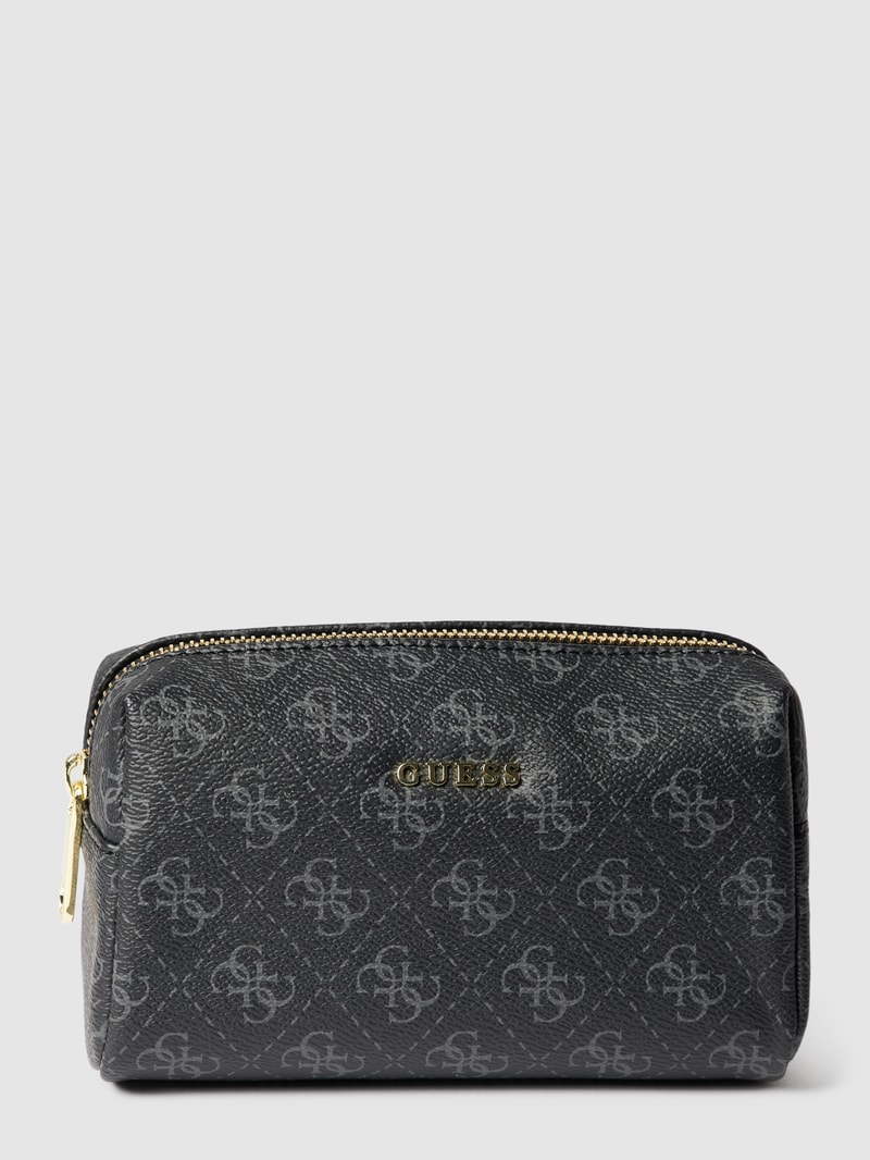 Kosmetiktasche mit Allover-Logo in schwarz