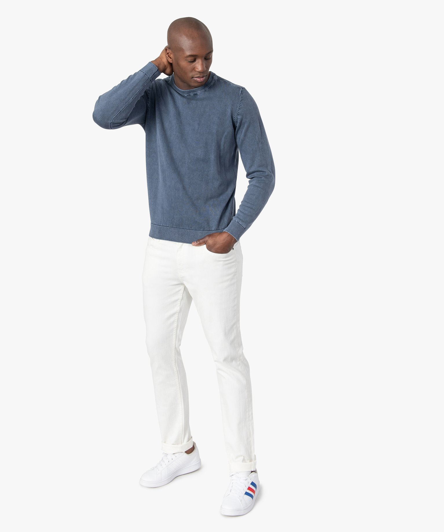 Pull homme en coton aspect denim | GEMO