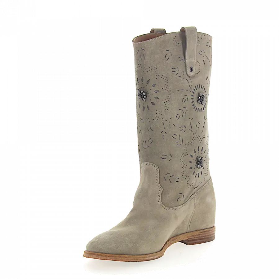 Rossano Bisconti - Stiefel Kalbsleder Veloursleder Lochmuster Metallverzierung hellgrau - grau