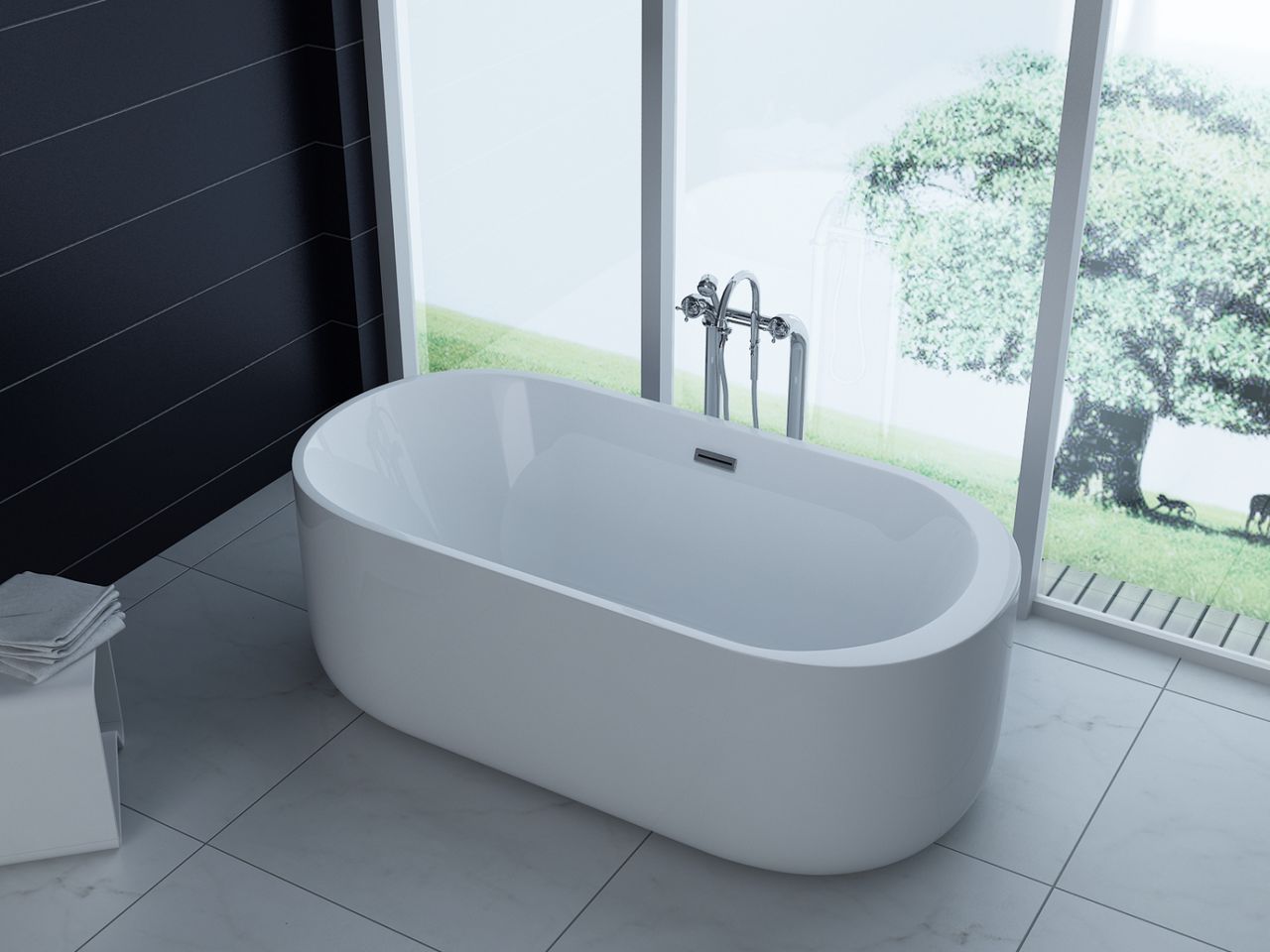 PureHaven freistehende Luxus Acryl-Badewanne 170x80 cm elegant inkl. Siphon Überlaufschutz leicht zu pflegende Oberfläche extra starker Rahmen Weiß