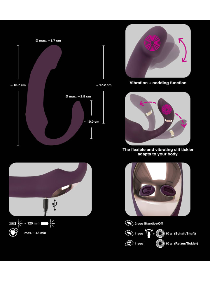 Javida Vibrator Nodding Tip Vibrator with Stimulator in lila günstig kaufen 18,5 cm