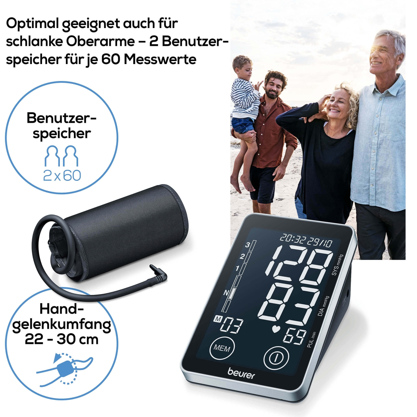 Beurer Oberarm-Blutdruck-messgerät BM 58-Oberarm-Blutdruckmessgerät mit PC-Schnittstelle & XL-Schwarzdisplay