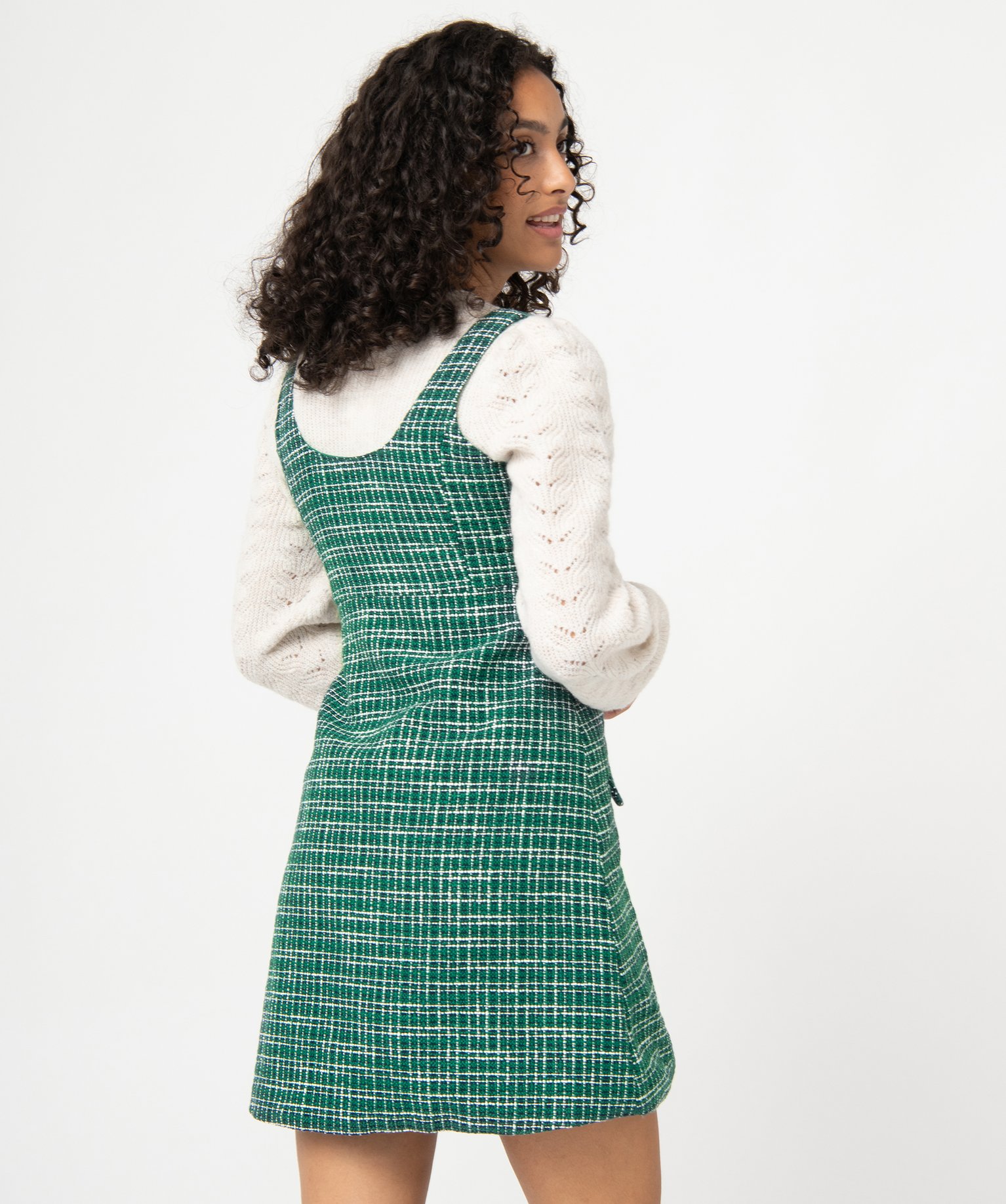 Robe femme sans manches aspect tweed vert | GEMO