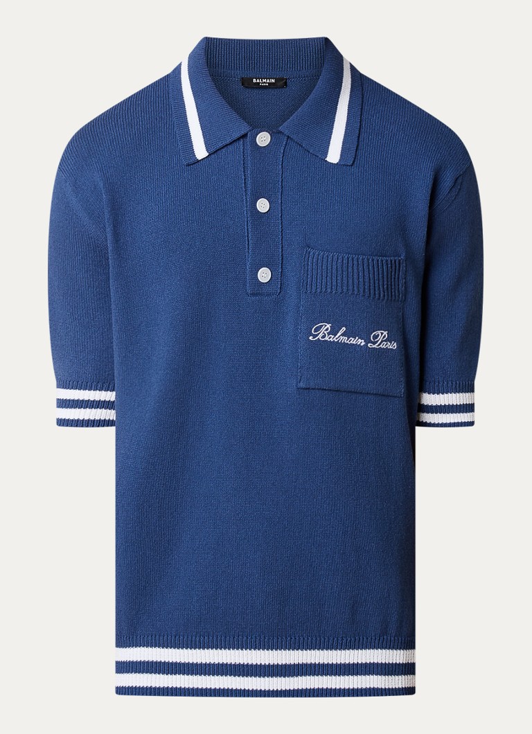 Balmain Fine-knit regular fit polo in lyocell blend with logo embroidery