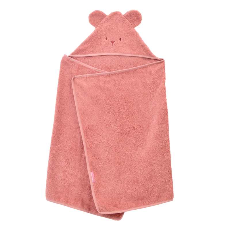 Cape de bain à  oreilles Ourson - bois de rose