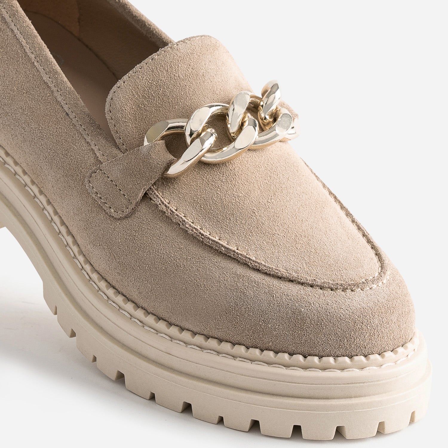 Mocassin TEXTO beige cuir velours semelle crantée