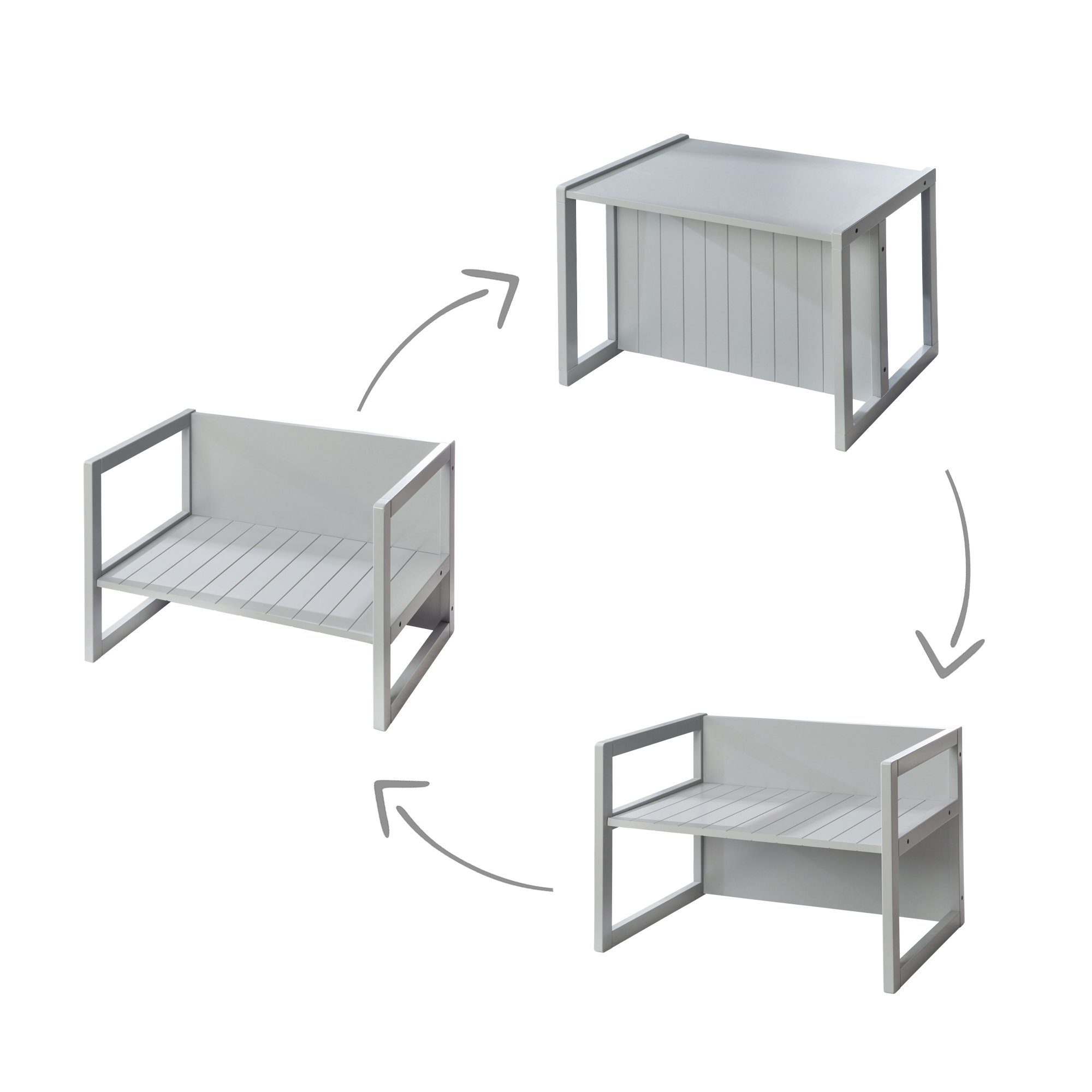 roba® Kindersitzgruppe Sitzset im Landhausstil für Kinder, 2 Hocker & eine zum Tisch umwandelbarer Kinderbank
