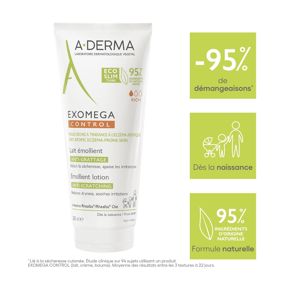 A-Derma Exomega Control - Lait émollient anti-gr attage -200 ml Lait émollient