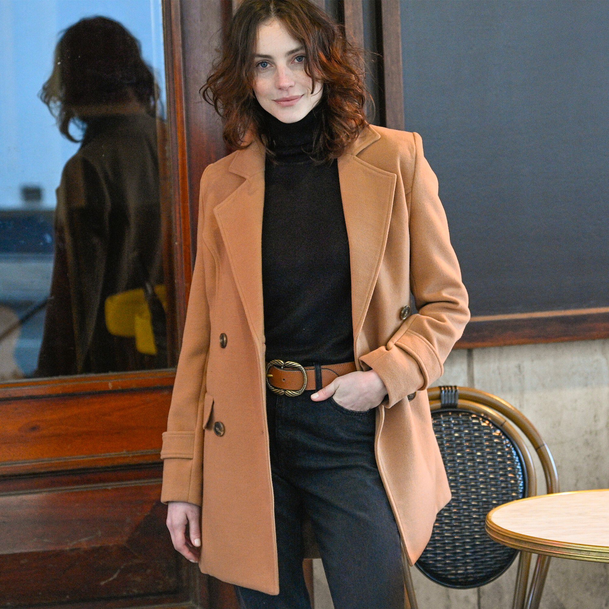 Manteau caban aspect drap de laine