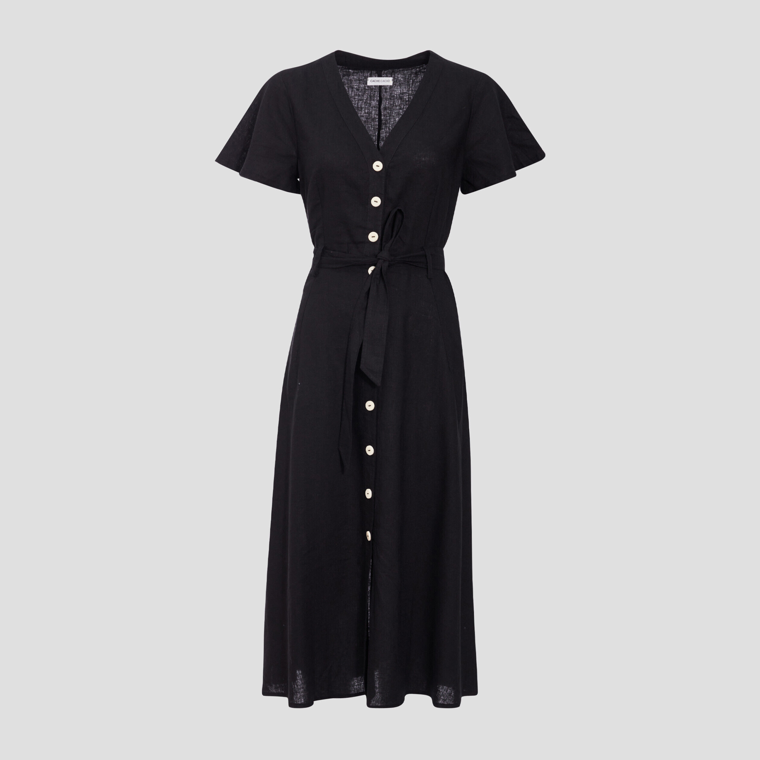 Robe boutonnée à manches courtes noir femme | Cache Cache