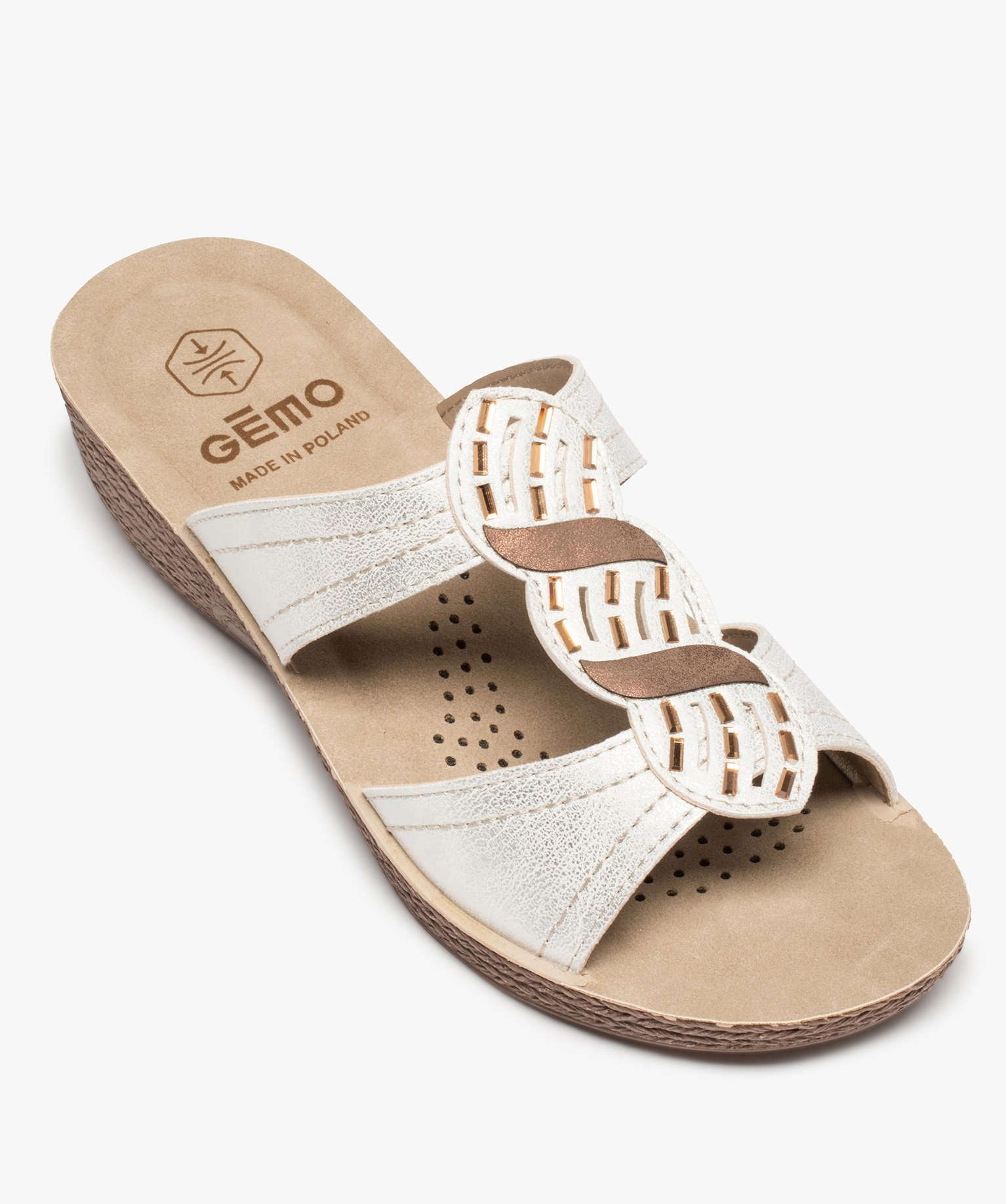 Mules femme confort dessus à brides ornées de strass blanc | GEMO
