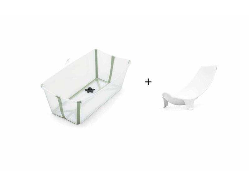 Ensemble baignoire Flexi Bath et transat de bain nouveau-né transparent vert