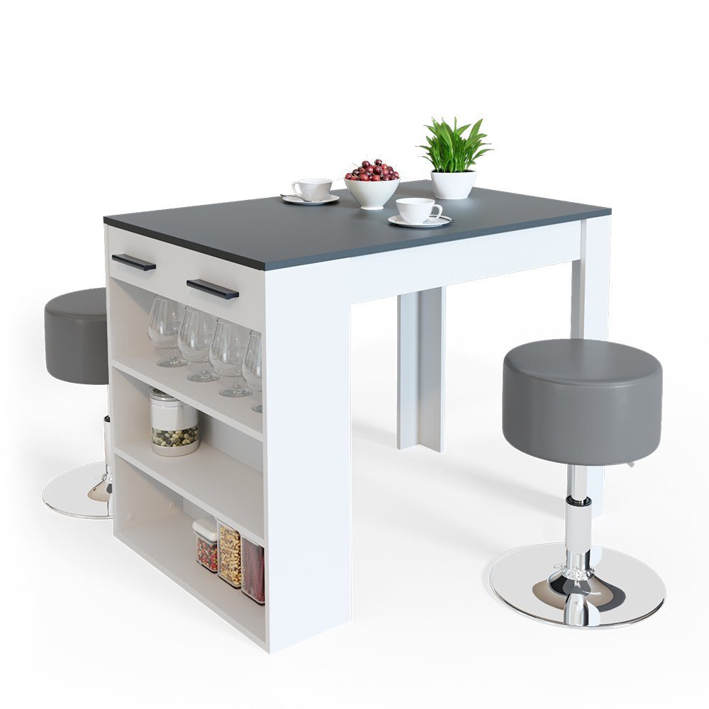 Vicco Bartisch Bartresen Stehtisch Bistrotisch REPOSE Weiß Anthrazit inkl. Hocker