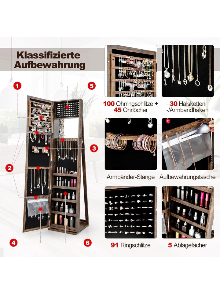 COSTWAY Schmuckschrank abschließbar 157cm in Braun günstig kaufen onesize